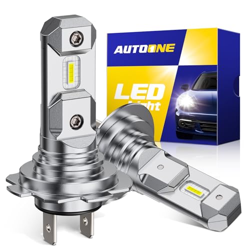 AUTOONE H7 LED Bulb, 800% Brighter 6500K Cool White, No Adapter Required Plug and Play, 1:1 Mini Size Non-polarity H7LL Fanless Halogen Driving Replacement Bulb, Pack of 2