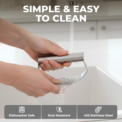 Image of Zulay Kitchen Stainless Steel Garlic Press Rocker Set - Time Saving, Durable Strong Garlic Mincer Tool - Easy to Use & Clean Garlic Crusher Set with Peeler and Scraper Kitchen Gadget Smasher