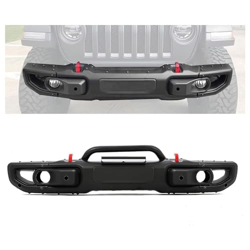 HECASA Front Bumper Compatible with 2018-2023 Jeep Wrangler JL Rubicon 2020-2023 Gladiator 10th Anniversary Style 2 and 4 Door Models W/PDC Sensor Hole Black NN1933