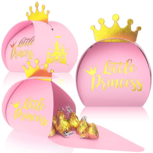 Taobary TAOBARY-CANDY BOXES-67 36 Pack Pink Little Princess Candy Boxes Printed Gold Castle And Crown Baby Shower Favors Goodie Treat Boxes Charming Princess Birthday Party Favor Boxes cover