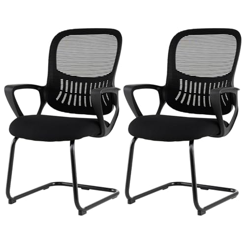 GIANTEX Lot de 2 Chaise Bureau, Fauteuil Lecture avec Dossier en Maille Respirante, Accoudoirs, Siège Rembourré, Cadre en Métal, Chaises de Conférence sans roulettes...