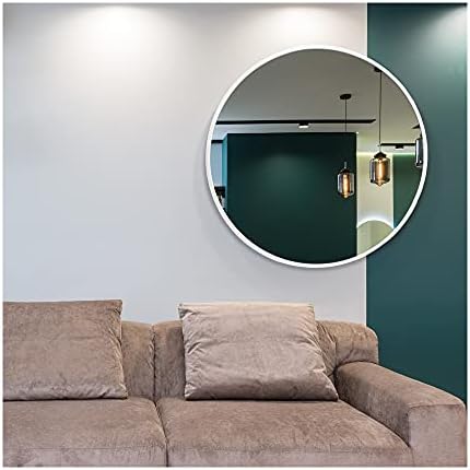 Muzilife 40cm Round Mirror, Metal Framed Wall-Mounted Vanity Mirrors for Bathroom or Living Room, Silver