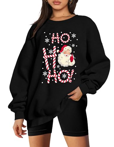 LHBNK Christmas Sweatshirts Women HoHoHo Christmas Sweatshirt Funny Santa Graphic Xmas Oversized Pullover Tops