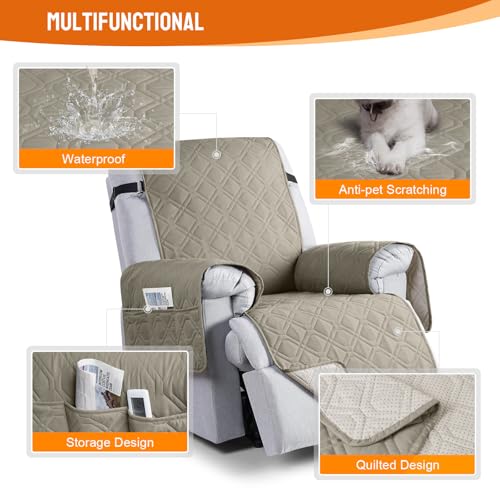Image of VANSOFY 100% Waterproof Recliner Chair Covers, Recliner Cover Non-Slip Dog Chair Cover Furniture Protector Washable Slipcover with Pocket, Elastic Straps for Pets, Dogs(Khaki, 28 inch)