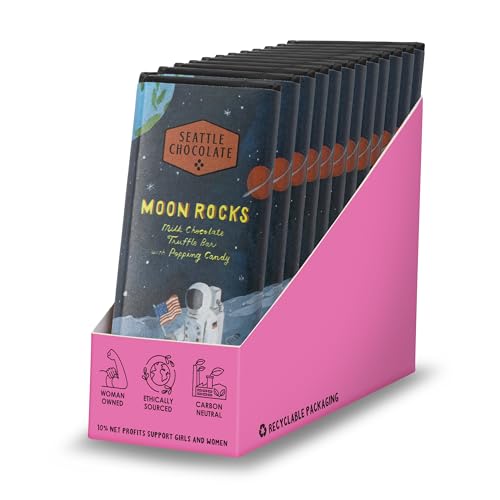 Seattle Chocolate Moon Rocks Milk Chocolate Truffle bar, with Popping Candy, 2.5 Ounce (Pack Of 12)