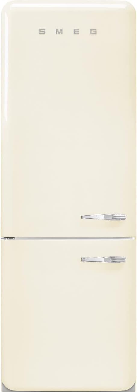 FAB38 Retro Style Refrigerator with Bottom Freezer – Made in Italy – Multiflow Cooling – LED Lighting – Glossy Finish – 3 Adjustable Glass Shelves - Cream