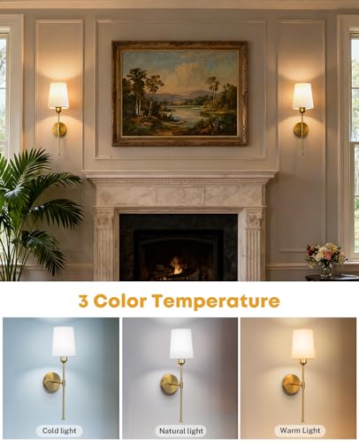 Image of Battery Operated Wall Sconces Set of 2, Rechargeable Wall Sconce 13000mAh Gold Wireless Wall Sconces with Remote Battery Powered Sconces Decor Set of 2 Wall Lights for Living Room Bedroom