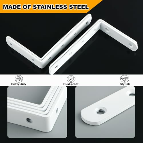 Alise J5207W-4P Floating Shelf Brackets,White Bracket For Shelves Heavy Duty L Wall Bracket Corner Brace,Stainless Steel Joint Angle Bracket thumb #2
