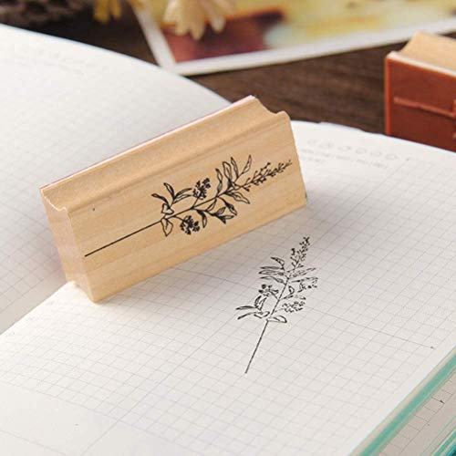 8 Pcs Vintage Wooden Rubber Stamps Set, Plant & Flower Decorative Wooden Rubber Stamp, Wood Mounted Rubber Stamp for DIY Craft Craft Scrapbooking