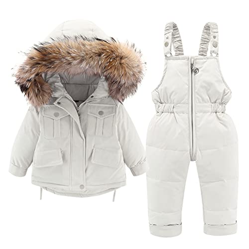 KAGAYD Boys Girls' Ski Jacket and Snowbib Snowsuit Set Furry Hooded Jacket Coat Overall Snow Suit Set for Kid