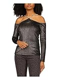 Michael Michael Kors Women’s Metallic Velvet Chain Cold Shoulder Top in Black/Silver X-Large