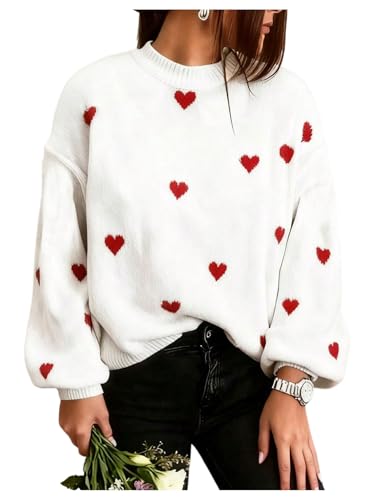 GORGLITTER Women's Oversized Heart Sweater Valentine Long Sleeve Chunky Drop