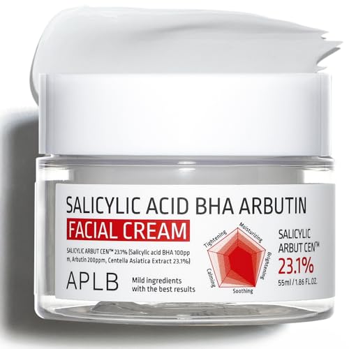 APLB Salicylic Acid BHA Arbutin Facial Cream, Pore Refining, Brightening & Acne Care Moisturiser, 55ml