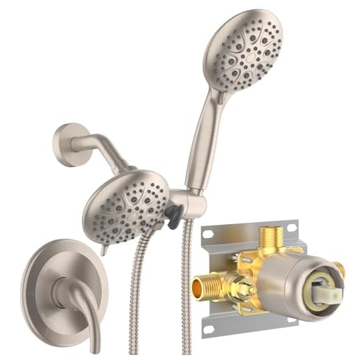 SR SUN RISE Shower System with Handheld Shower and Rain Shower Combo Set High Pressure 5-spray Dual 2 in 1 Shower Faucet Patented 3-way Diverter Brushed Nickel (Valve Include）