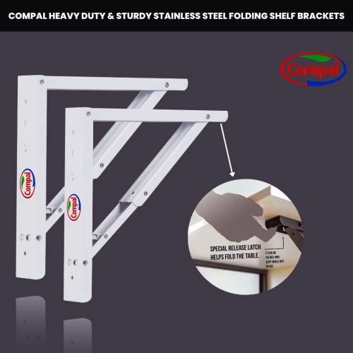 Image of Compal Folding Shelf Brackets Foldable Brackets for DIY Folding Shelves or Tables, Shelf Brackets Collapsible, Bracket, Wall Brackets, Wall Angle Bracket, Folding Table Bracket (16 Inch Bracket)