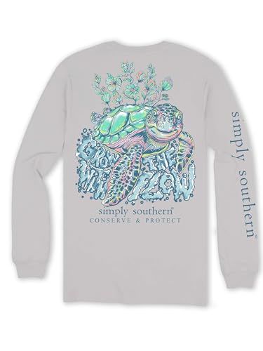 Simply Southern Grow with The Flow - Track Turtle - Youth Long Sleeve T-Shirt - White Water