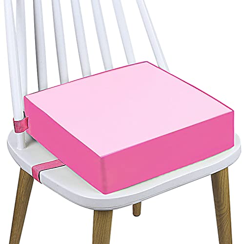 Toddler Booster Seat Dining, Washable 2 Straps Safety Buckle Kids Booster Seat for Dining Table, Portable Travel Increasing Cushion (Pink-PU)