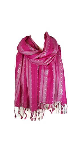 Image of World of Shawls Plain Pashmina Scarf Hijab Shawl Stole Wrap (Hot Pink Stripe)