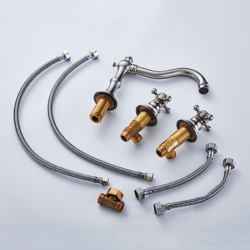 Grifo de baño de 2 manijas cruzadas cepillado para lavabo de 3 orificios