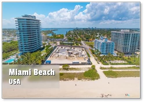 Surfside Condo Building Collapse in Miami Beach Florida. Panorama of Miami Beach City FL. Atlantic Ocean. Beautiful View on Residential House, Hotels and Resorts on Island, Design 2, Fridge Magnet