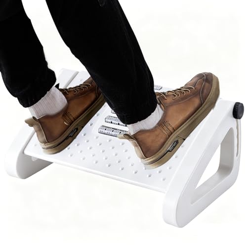 Image of CasaZenith Foot Rest, Six Heights Adjustable Foot Rest for Under Desk at Work, Ergonomic Foots Stool for Under Office Desks, Under Desk Footrest with Foot Massage Roller, Chair Footrest - White