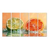 islandburner Prime Bild auf Leinwand Küchenwandbild mit Zitronen- und Orangenscheiben, verziert mit Wassertropfen Küche Obst- & Gemüseladen Bilder Wandbilder Poster