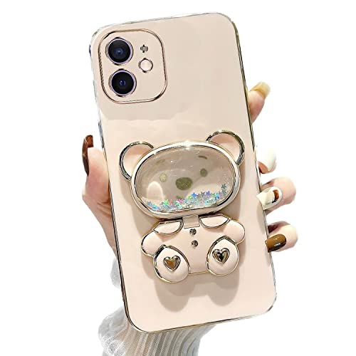 Rnrieyta Miagon Orso Specchio Cavalletto Custodia per iPhone 11,Elettrolitico Sabbie Mobili Glitter Cover Morbida Sottile Silicone Protettiva Case con Specchio Stand Supporto
