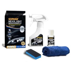 SOPAMI Automotive Headlight Restoration Kit Oxidized and Yellowed Automotive Headlamps Blurring Enhanced Crystallization Coating Refurbisher,Maximum Gloss & Shine – Extremely Hydrophobic