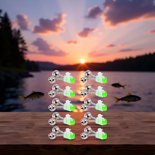 10 Pcs Green Fishing Rod Bells Double Bell Galvanized Fish Bite Alarm Portable Reusable Bite Indicator for Night Fishing Bite Indicators（1.89 Inch ）