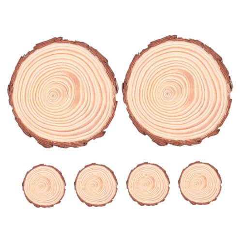 HOUDERCO 6個 天然木製未仕上げ丸型スライス 厚さ約 軽量で多用途 コースター クラフト 装飾に 樹皮付きウッドボード