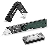 WORKPRO Folding Utility Knife with 10 Extra SK5 Blades, EDC Razor Sharp Knife with G10 Handle, Quick Change Box Cutter with Belt Clip, for Heavy Duty, DIY, Home, Office & Artcraft Use - Green