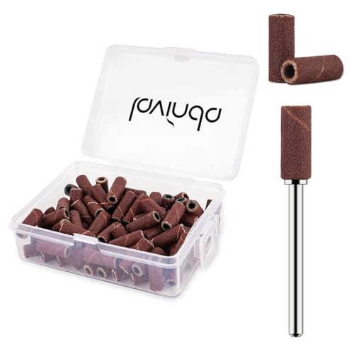 Lavinda Small Sanding Bands Nail Drill Bit, 80 Piece Extra Fine Sanding Bands for Nail Drill with 3.1mm Mandrel Bit for Acrylic Nails Gel Removing Shaping Polishing Nail Salon Use (240 Grit, Brown)