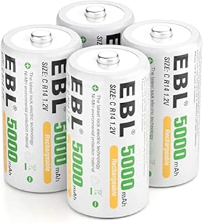 EBL Ni-MH C Size Rechargeable Batteries 5000mAh with Storage Cases, Pack of 4