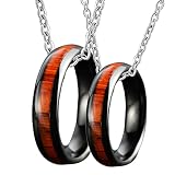 Epinki 2PCS Bijoux Chaine Collier, Collier Couple 6MM Bois Noir en Acier Inoxydable Fantaisie Pendentif