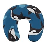 100% BLUE COLLAR Ocean Orca Killer Whale U Shape Memory Foam Pillows Comfortable Neck Pillows for Sleeping Travel Head Support Soft Pillow