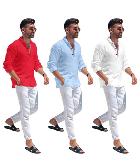 Image of Men's Cotton Blend Straight Kurta Shirt Combo with Mandarin Collar - Slim Fit Casual Short Kurti Set Featuring Textured Slub Fabric and Roll-Up Full Sleeves