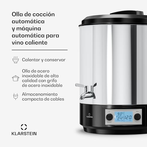 Miniatura 3 de Klarstein Biggie Esterilizador Digital 25 L De Acero Inoxidable Con Grifo De Acero Inoxidable, 2000 W, 30 100 C, Pantalla Lcd, Temporizador, Conservas Y Vino Caliente