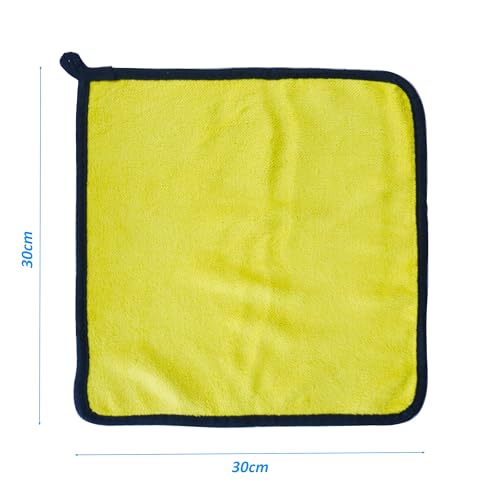 Image of NIKAVI Thick & Soft Absorbent Microfiber Wash Cloth for Auto Care | Car & Bike Cleaning Towel | Yellow & Gray - 30 x 30 cm (Pack of 2)