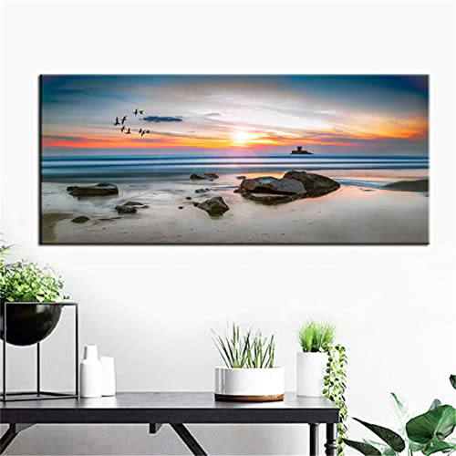 Peinture diamant coucher de soleil marin grand format 50x100cm pour déco salon