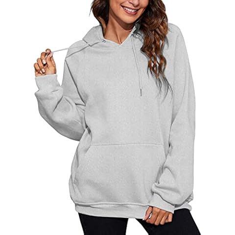 Xnova Hoodies for Women Plain Hoodie Sweatshirt Winter Long Sleeve Pullover Tops Comfort Warm Ladies Hoodies with Pockets Jumper Hoodies Sexy Grey L Cover