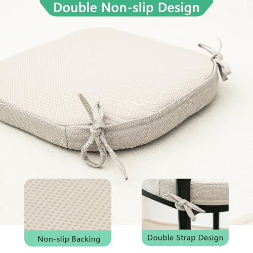 Helios&Hestia Indoor Dining Chair Cushions with Ties for Kitchen, Outdoor Seat Pads with Removable Cover, Non-Slip Bottom, Waterproof, High-Resilient Foam, 17" x 16" x 2", Set of 4, Beige — view 6
