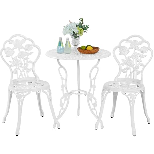 Yaheetech 3tlg. Bistro Set Balkonset Gartenset mit Stühlen Gartenmöbel-Set Zwei Sitzhocker Gartenmöbel im antiken Stil Aluguss Weiß