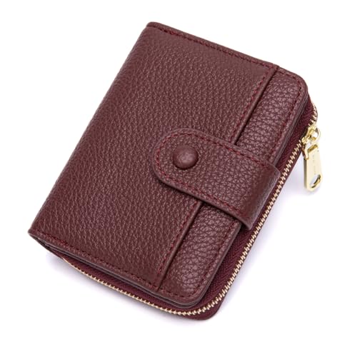 CHAOFANXI Portefeuille Femme Cuir, Portefeuille Femme Petit Format avec Grand Compartiment à Monnaie zippé,Rouge Bordeaux