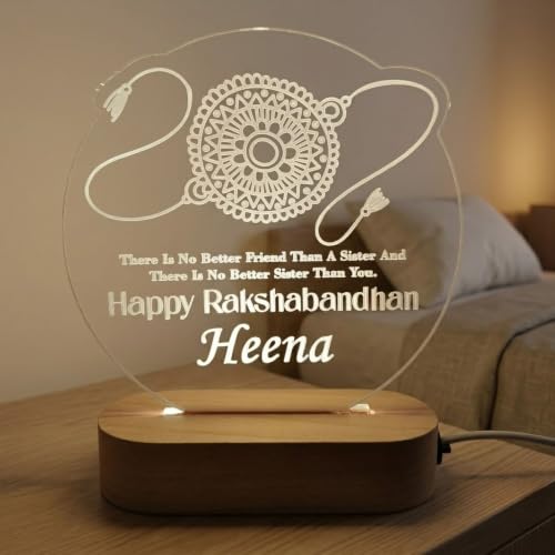 Image of Rakshabandhan LED Table Lamp - Personalized Multicolor Acrylic Lamp with Sister Quote - Festival Gift for Sister