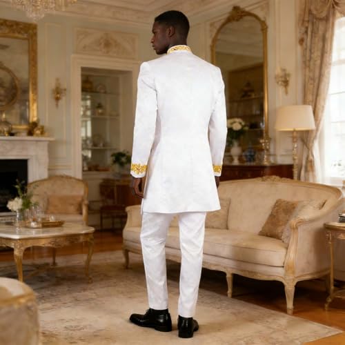 Men`s Suit Double Breasted Slim Fit Embroidery Chain Blazer and Pants Set Dashiki Outfits African Clothes X-Large White by OAQAO - Used condition - Image 6
