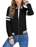 NC Chaqueta Mujer Deporte Chaqueta Bomber Mujer Uniforme Béisbol Abrigo Deportiva Cuello Alto Sudadera con Cremallera sin Capucha Invierno Casual Otoño Negro XL