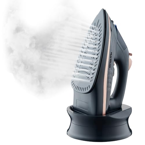 Martisan Cordless Iron for Clothes, 1500W, Wireless, Rapid Heating, Retractable Cord, Power Charging Base, Ceramic Soleplate, Anti-calc, Anti-drip, Self Clean