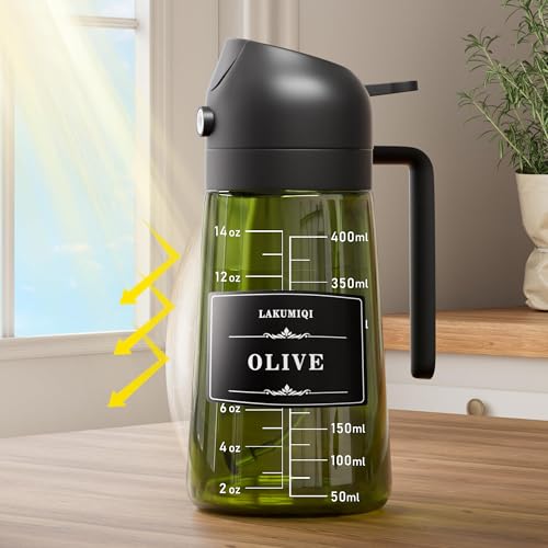 Image of Oliver Oil Sprayer & Dispenser for Cooking Bottle 16oz Dark Glass Fine Mist | 2-in-1 Lightproof Borosilicate Glass Oil Bottle, Wide Mouth for Easy Refill Clean