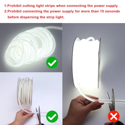Image of BENLUN 220 V COB LED Strip, Waterproof, 20 m, 6000 K, Cool White, Flexible Cuttable IP65 Waterproof LED Strip Without Transformer, Plug Included, for Construction Sites, Bedrooms