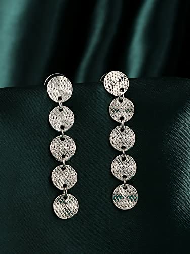 Women's Silver Toned Coin Dangler Long Earrings, Gift for Her